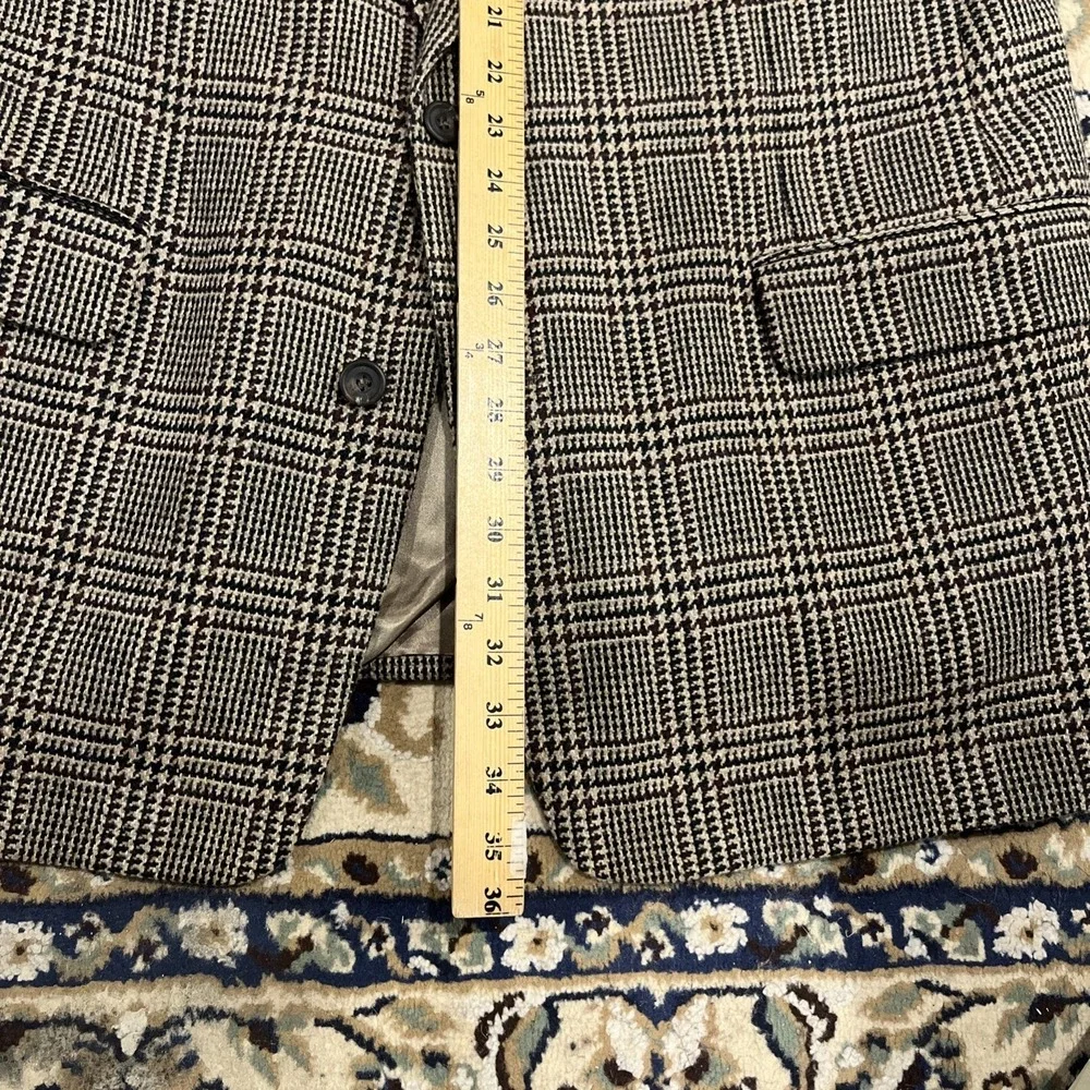 Alan‎ Flusser Glen Check Tweed Blazer Mens 44L Brown Tan Wool  Sport Coat 90s
